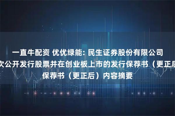 一直牛配资 优优绿能: 民生证券股份有限公司关于公司首次公开发行股票并在创业板上市的发行保荐书（更正后）内容摘要